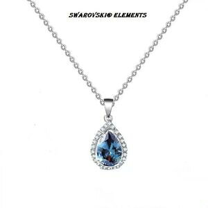 yzWG[EANZT[ XtXL[y_g`F[lbNXcollier chaine pendentif ovale deau swarovski elements bleu azur top qualite