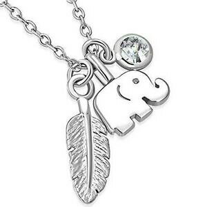 yzWG[EANZT[ Vo[X^[OS[fzCgWRllbNXy_gargent sterling ton dore blanc zircone elephant plume collier pendentif