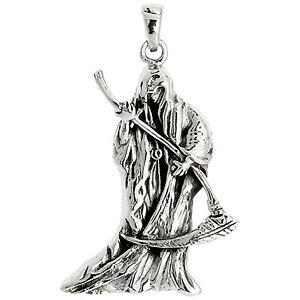 �y���������z�W���G���[�E�A�N�Z�T���[ �V���o�[�X�^�[�����O�y���_���g�u�����b�N�C���`�C�^���A���`�F�[���{�b�N�Xargent sterling grim reaper pendentif breloque, 18 italien boite chaine