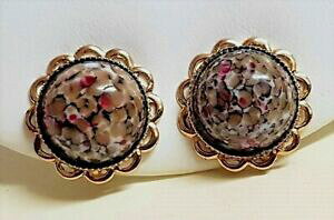 yzWG[EANZT[ Be[WJ{VCOGiS[hNtg^vintage boucles doreilles cabochon porcelaine emaille metal dore ouvrage g6