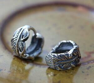 yzWG[EANZT[ X^[OVo[tFU[VFCvCOt[vACfAj[N925 sterling silver feather shape earrings hoop gift idea bird naturalism unique