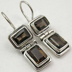 yzWG[EANZT[ X^[OVo[AuEX[L[NH[cXg[CO925 sterling silver rare brown smoky quartz 2 stone handcrafted earrings 11