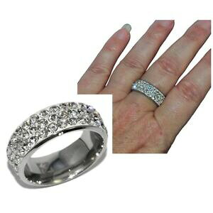 yzWG[EANZT[ XeXOObague anneau large en acier inoxydable argente et cristal blanc t 56 bijou
