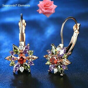 yzWG[EANZT[ XtXL[CORboucles doreilles swarovskiR elements fleurs petales multicolores dorees