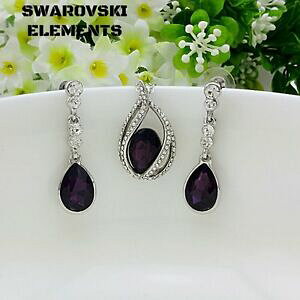 yzWG[EANZT[ WGlbNXlbNXXtXL[RGcS[hbijou parure boucles collier pendentif ovale swarovskiR elements violet pq or