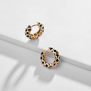 Boucles d/'Oreilles Creole Noir Anneau Serpent Vert Plaqué Or CZ Rose G6 103 b