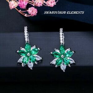 yzWG[EANZT[ COGhO[XtXL[GcbLboucles doreille fleur vert emeraude swarovski elements plaque or blanc cadeau