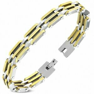 �y���������z�W���G���[�E�A�N�Z�T���[ �c�[�g���X�e�����X�X�`�[���p���T�[�����N�u���X���b�gbracelet a maillons panthere geometrique en acier inoxydable a deux tons