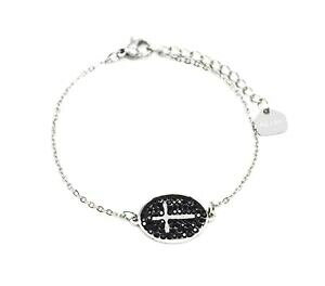 yzWG[EANZT[ I[oR^[XgXNXt@CVo[X`[`F[uXbgbc3412f bracelet fine chaine acier argente avec croix contour ovale strass