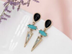 yzWG[EANZT[ CONbvIS[fA[gfR|g}`J[ubNO[Ip[boucles doreilles clip on dore art deco pointu multicolore noir vert opa