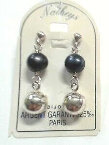 �y���������z�W���G���[�E�A�N�Z�T���[ ���f���u���b�N�p�[���A�[�W�F���gboucles doreilles ancien modele argent 925 1 perles noires et 1 argent