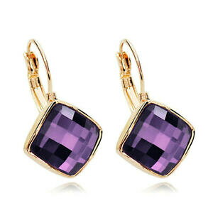 yzWG[EANZT[ XtXL[XNGACORCG[S[hbLboucles doreilles carrees swarovskiR elements violets plaque or jaune