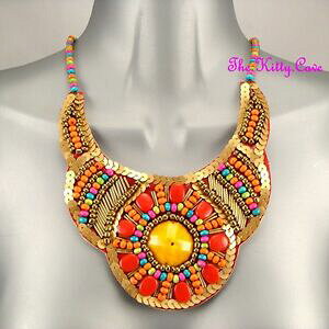 yzWG[EANZT[ S[hIWbhZuvXgJ[Ror amp; orange vif rouge tribal ethnique celebrite declaration plastron collier col