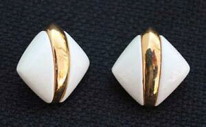 yzWG[EANZT[ Be[WTClS[fzCgVFCvXNGANCU[COvintage signe monet dore blanc forme carree a clipser boucles doreilles