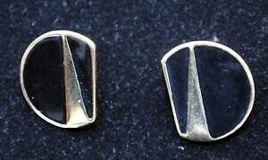 yzWG[EANZT[ Be[WTClS[fubNGiNbp[COvintage signe monet dore email noir a clipser boucles doreilles 2