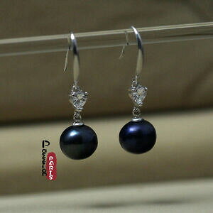 yzWG[EANZT[ COp[J`[ubNO[Vo[I[on[gboucle doreilles perle culture gris noir argent 925 oval 9mm10mm coeur tz2 b11