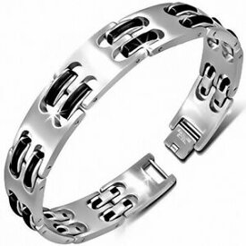 【送料無料】ジュエリー・アクセサリー ブラックゴムステンレススチールパンサーリンクブレスレットbracelet a maillons panthere en acier inoxydable avec caoutchouc noir 340