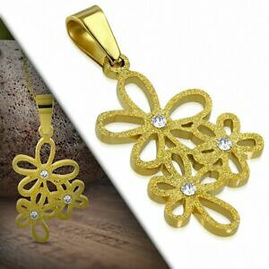 �y���������z�W���G���[�E�A�N�Z�T���[ �J�b�g�y���_���g�T���h�X�e�����X�X�`�[��pendentif en forme de fleur decoupee, sablee, dore et acier inoxydable gemme