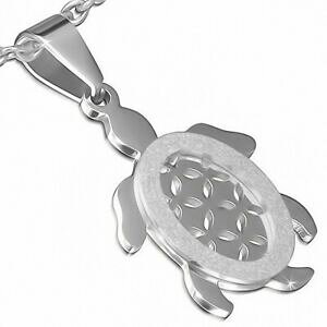 �y���������z�W���G���[�E�A�N�Z�T���[ �X�e�����X�`���[���y���_���gpendentif en forme charm de tortue de fleur en acier inoxydable decoupe au jet d