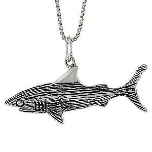 �y���������z�W���G���[�E�A�N�Z�T���[ �V���o�[�X�^�[�����O�V���[�N�y���_���g�u�����b�N�C���`�C�^���A���{�b�N�X�`�F�[��argent sterling requin pendentif breloque, 18 italien boite chain