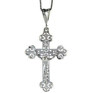 yzWG[EANZT[ Vo[X^[OtBONXy_gubNC`C^A{bNXargent sterling filigrane croix crucifix pendentif breloque, 18 italien box