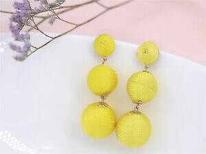 yzWG[EANZT[ CONbvIS[fX[p[tBRbgA[eBUCG[boucles doreilles clip on dore trois perle fil coton jaune artisanal x20