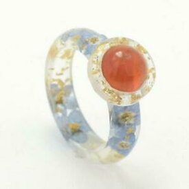 【送料無料】ジュエリー・アクセサリー リングカボションサイズbague en resine, fleur de myosotis bleue, cabochon cornaline , taille 43 a 76