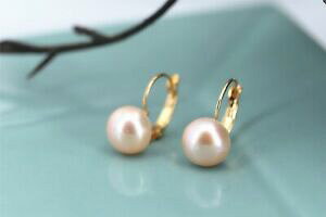 yzWG[EANZT[ X[p[COp[J`[[YtbgS[hbLboucles doreilles dormeuse perle culture rose plat 11~12mm plaque or tz4
