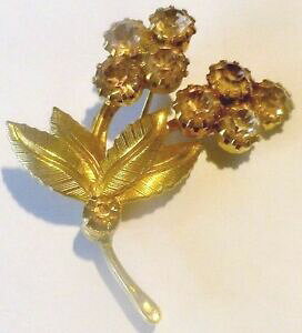 �y���������z�W���G���[�E�A�N�Z�T���[ �I�[���h�S�[���h�u���[�`�s���Nancienne broche bijou vintage couleur or bouquet de fleur cristaux rose 3456