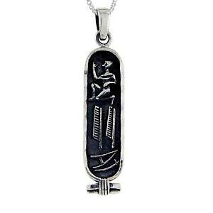 yzWG[EANZT[ Vo[X^[OGWvgJgD[Vy_gubN`F[argent sterling egyptien hieroglyphes cartouche pendentif breloque,18 chaine