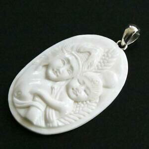 yzWG[EANZT[ oC\}bVuVo[y_g62cm fait a la main mere et enfant bison os 925 pendentif argent massif