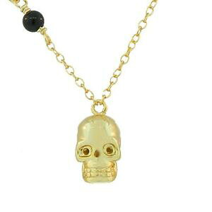 yzWG[EANZT[ Vo[X^[OCG[ubNWRlfXubNlbNXargent sterling or jaune noir zircone tete de mort breloque femmes collier