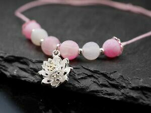 �y���������z�W���G���[�E�A�N�Z�T���[ �K���X�u�����b�N�u���X���b�g�V���o�[�z���C�g���[�Ybracelet avec perles en verre et fleurs breloque rose blanc argent