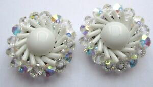 �y���������z�W���G���[�E�A�N�Z�T���[ �C�������O�N���b�v���B���e�[�Wboucles doreilles clips ancienne bijou vintage perle blanche cristaux 1838