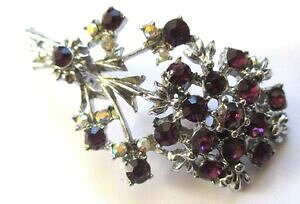 yzWG[EANZT[ u[`Be[WVo[J[AWXgbroche ancien bijou vintage couleur argent fleur cristaux couleur amethyste 3440
