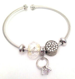 yzWG[EANZT[ Ab`CIWhR`[YAlbWR[lu`hibracciale donna in acciaio rigido con charms anello zircone