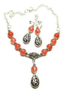 yzWG[EANZT[ Vo[[YAQ[gWFRA[XfN[NbvCOZbgWvV[VbNargent rose agate gemme collier ras du cou amp; avec clip earring set gy