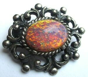 yzWG[EANZT[ u[`I[vBe[WVo[J[J{VIp[belle broche ajouree bijou vintage couleur argent cabochon opale de feu 5082