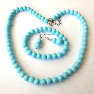 yzWG[EANZT[ p[R[iub`[IbL[jJ[AWFgyfB^[`FXparure collana bracciale orecchini colore argento perle di turchese 9 mm 20 q