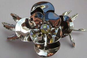 yzWG[EANZT[ Be[Wu[`NX^{AXbroche bijou vintage couleur argent poli brillant fleur cristal borealis 1627