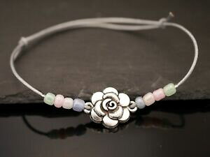 yzWG[EANZT[ U[uXbg[Yt[`[Ahp[Vo[OXbracelet en cuir avec rose fleur ete breloque et perles verre dargent