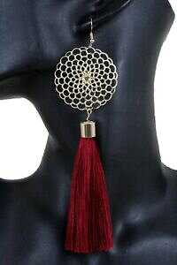 �y���������z�W���G���[�E�A�N�Z�T���[ �S�[���f�����^���u�����[�O�t�����[�t�@�b�V�����W���G���[�_�[�N���b�h�J�[���t�����Wfemme metal dore breloque fleur mode bijoux boucles rouge fonce franges gland