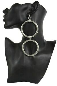 �y���������z�W���G���[�E�A�N�Z�T���[ �h���b�V�[�����O�V���o�[���^���`�F�[�������O�h���b�v�u�����b�N�W���G���[dressy femmes long argent metal chaine 2 grand anneaux goutte breloque bijoux