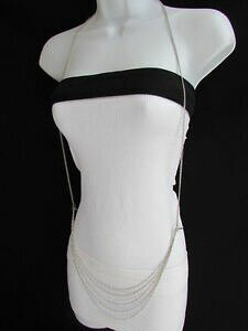 yzWG[EANZT[ Vo[{fB`F[OJ[_uhbV[xgp[eB[WPbgneuf femme argent corps chaine long collier double dressy ceinture fete gilet