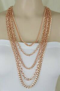 �y���������z�W���G���[�E�A�N�Z�T���[ �t�@�b�V�����l�b�N���X���[�Y���^���`�F�[�������N�����O�u�����C�������O�Z�b�gfemme mode collier or rose metal chaine liens 5 long brins earrings set