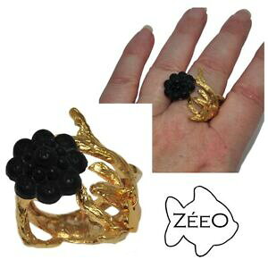 yzWG[EANZT[ eWG[IWiS[hO}bgt[ubNKXzeeo bijoux grosse bague originale de couleur or mat fleur verre noir t 58