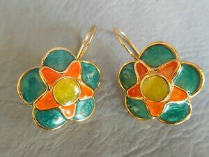 yzWG[EANZT[ COy_gS[ht[IWX^[O[CG[COboucle doreille pendentif pl doree or fleur etoile orange verte jaune earring