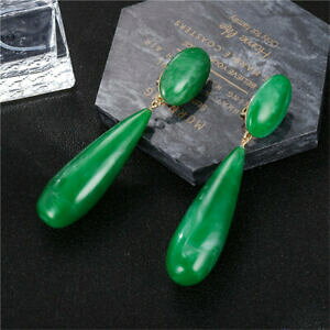 �y���������z�W���G���[�E�A�N�Z�T���[ �C�������O�N���b�v�I���S�[���f���g���Y�����O�h���b�v�I�[�o���V���v���W�F�C�h�C�~�g�O���[��boucles doreilles clip on dore tres long goutte ovale simple jade 