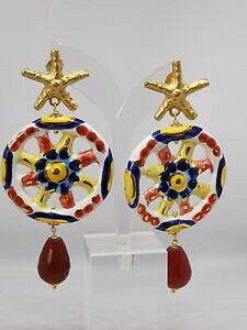 �y���������z�W���G���[�E�A�N�Z�T���[ �I���b�L�[�j�y���f���e�B�R�����I�e�Z���~�b�N�J���^�W���[�l�R�����G�p�[���o���b�`�Forecchini pendenti con ruote ceramica caltagirone ,corallo e perle barocche