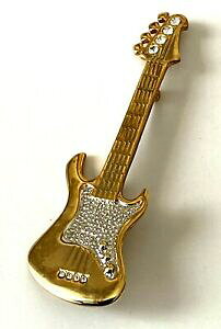 【送料無料】ジュエリー・アクセサリー ブローチシルバーゴールドゴールドエレキギターヴィンテージラインストーンgrande broche guitare electrique dore argente strass vintage 9,7cm etat neuf
